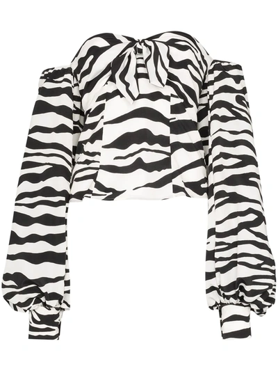 Attico Balloon-sleeve Zebra-print Crepe De Chine Top In Animal Print