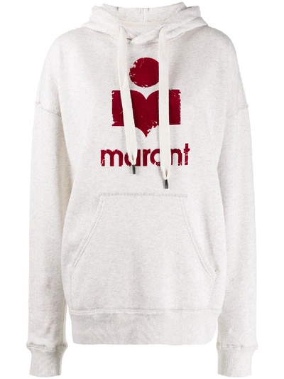 Isabel Marant Étoile Mansel Flocked-logo Cotton-blend Hooded Sweatshirt In Grey