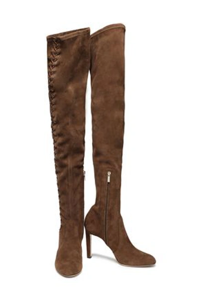 Jimmy Choo Lace-up Suede Thigh Boots In Brown
