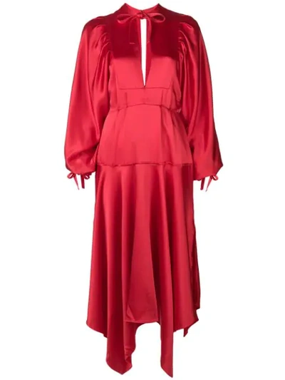 Self-portrait Tie-detailed Asymmetric Satin Midi Dress In Red