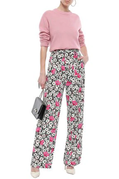 Valentino Floral-print Silk Crepe De Chine Straight-leg Pants In Ivory