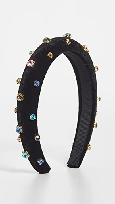 Jennifer Behr Studded Crystal Velvet Headband In Black Multi