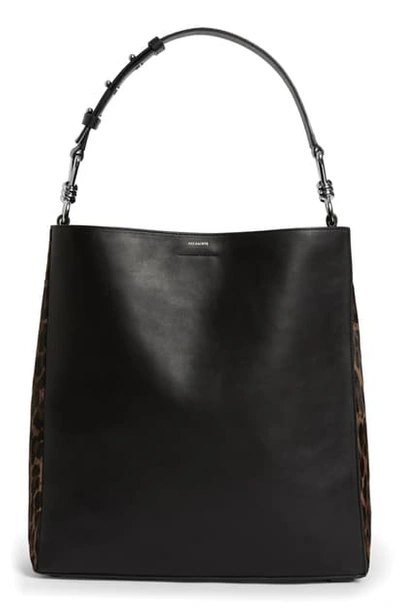 Allsaints Kim North/south Leather Tote In Black