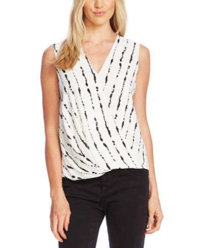 Vince Camuto Stripe Impressions Faux Wrap Top In Pearl Ivory