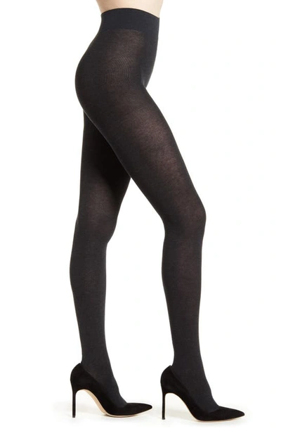 Falke Family Cotton 94 Opaque Tights In 3089 Dark Anthracite Melange