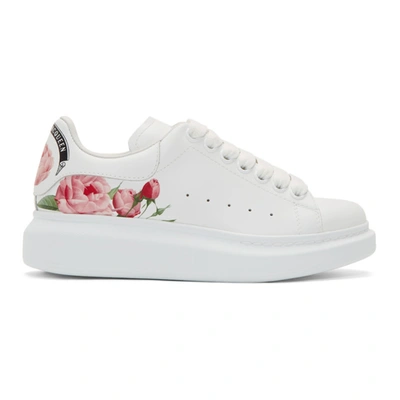 Alexander Mcqueen Larry Rose-printed Leather Platform Sneakers In 9035 White/