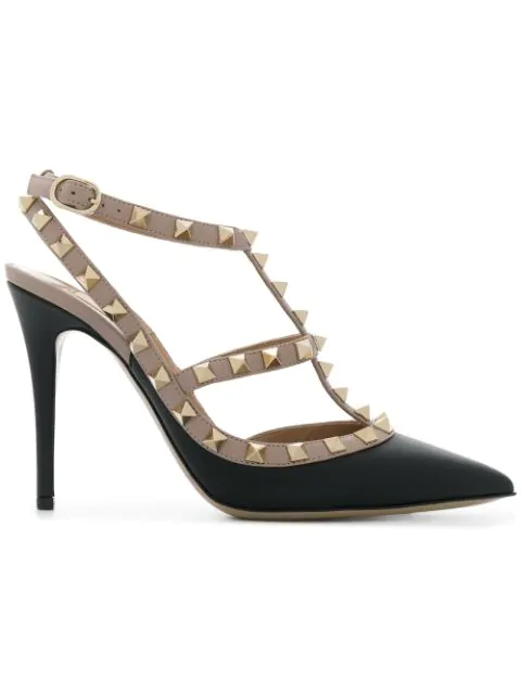 valentino rockstud caged 100 leather ankle strap pump