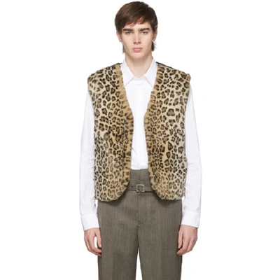 Neil Barrett Beige And Brown Leopard Eco Fur Short Vest In 2439 Beibro