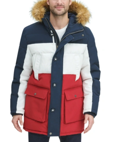 Tommy Hilfiger Long Snorkel Coat In Navy/white/red | ModeSens