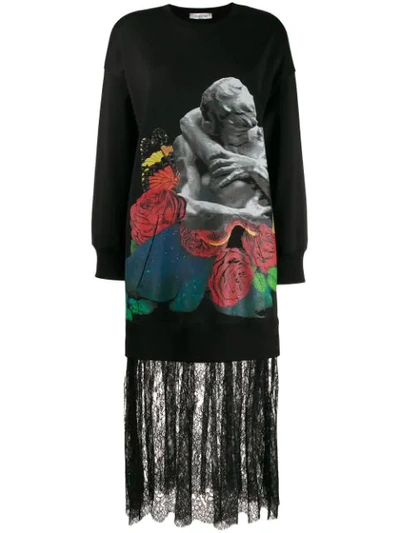 Valentino X Undercover Lovers Print Lace Trimmed Jumper Dress In Black