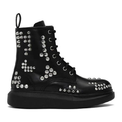 Alexander Mcqueen Embellished Leather Ankle Boots In 1081 Black/