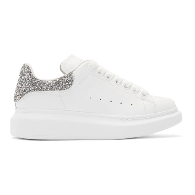 Alexander Mcqueen Ssense Exclusive White & Silver Glitter Oversized Sneakers In 9071 Silver