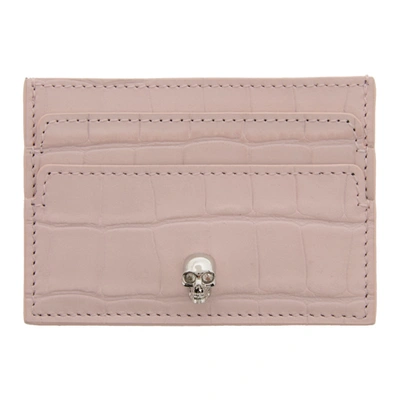 Alexander Mcqueen Pink Croc Skull Card Holder In 5749 Rose