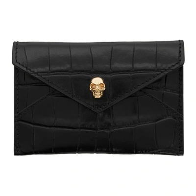 Alexander Mcqueen Black Croc Skull Envelope Card Holder In 1000 Black