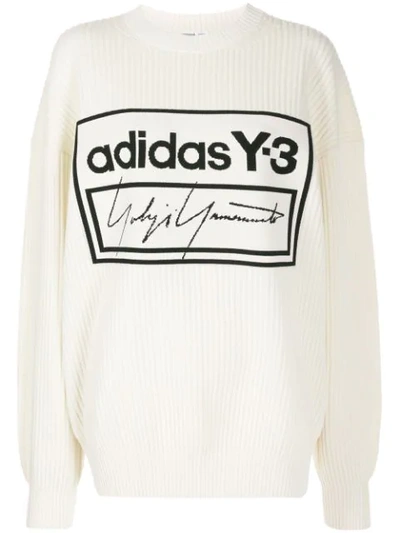 Y-3 Logo Print Puff Sleeve Unisex Oversized Knit Jumper In White