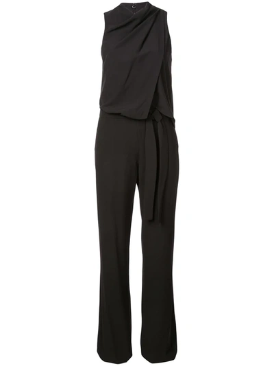 Halston Heritage Draped Stretch-crepe Jumpsuit In Black
