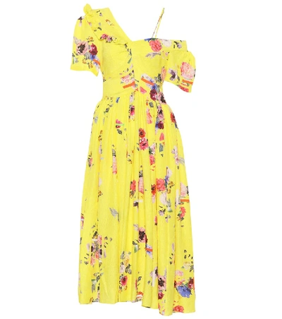 Preen By Thornton Bregazzi Domino Floral-print Silk-blend Cloqué Midi Dress In Yellow
