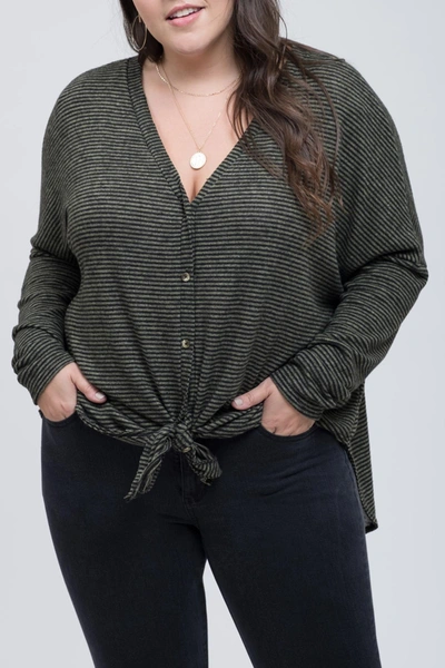 Blu Pepper Tie Front High/low Knit Top (plus Size) In Olive