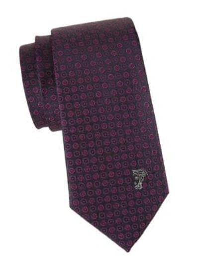 Versace Logo Embroidery Silk Tie In Violet