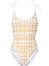 Ambra Maddalena Blake Check Print Swimsuit In White