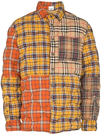 Burberry Multi-check Quilted Shirt Jacket In Yellow