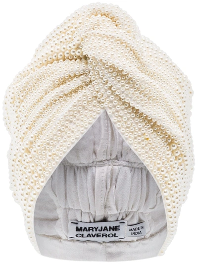 Mary Jane Claverol Faux-pearl Beaded Head-wrap Cap In White