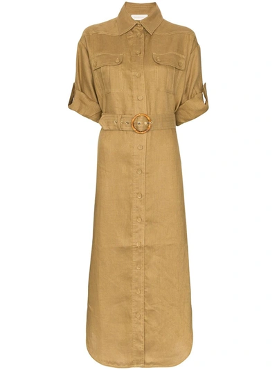 Zimmermann Safari Button-down Midi Dress In Green