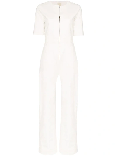 Usisi Marta Zip Front Cotton Jumpsuit In White