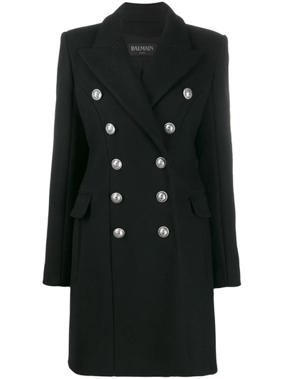 Balmain Double-breasted Coat In Black