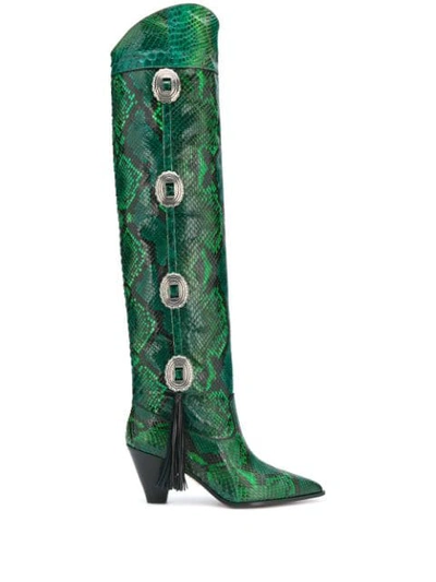 Aquazzura Go West 70mm Snake-effect Boots In Green