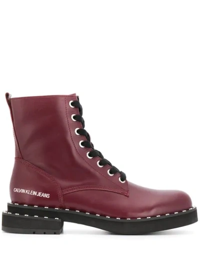 Calvin Klein Jeans Est.1978 Studded Ankle Boots In Red