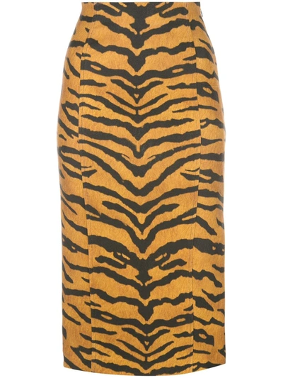 Adam Lippes Tiger Print Pencil Skirt In Orange