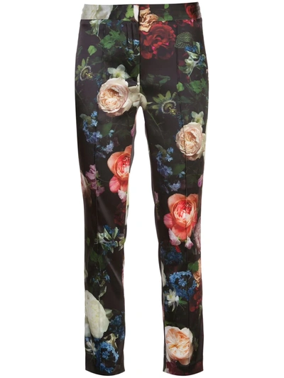 Adam Lippes Slim Fit Floral Trousers In Black