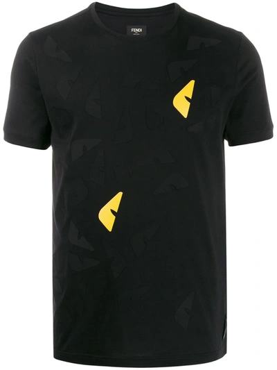 Fendi Bag Bugs Eyes Appliqués T-shirt In Black