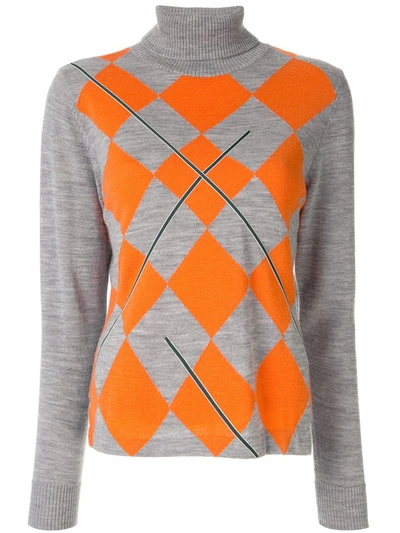 Onefifteen Embroidered Argyle Roll Neck Jumper In Green