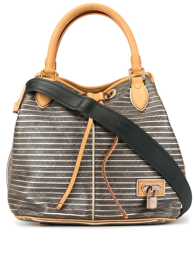 Pre-owned Louis Vuitton  Striped Logo Print Tote In Brown