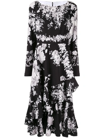 Ingie Paris Floral Long-sleeve Midi Dress In Black