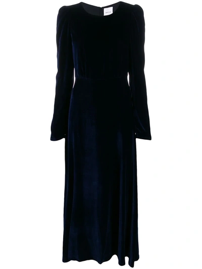 Black Coral Velvet Puffed-shoulder Dress In Blue