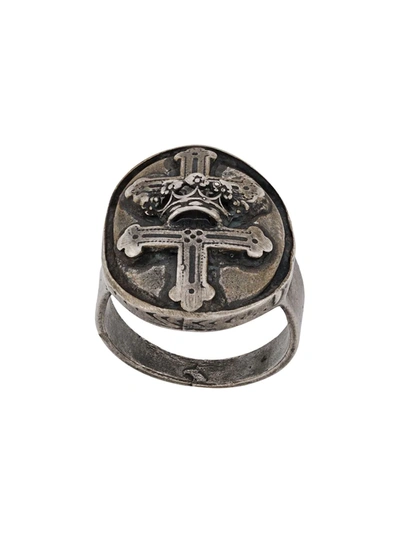 Goti Embossed Cross Ring In Silver