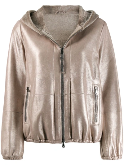Brunello Cucinelli Hooded Leather Jacket In Gold