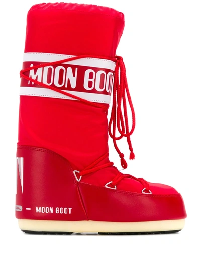 Moon Boot Logo Print Snow Boots In Red