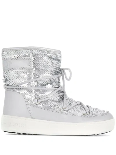Moon Boot Drawstring Embellished Boots In Silver