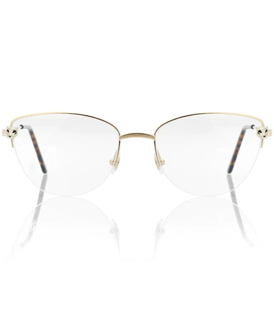 Cartier Panthère Rectangular Frame Glasses In Gold