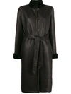 Liska Shearling-trimmed Belted Coat In Black