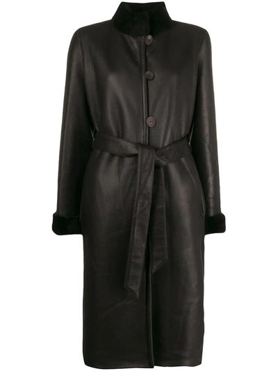 Liska Shearling-trimmed Belted Coat In Black
