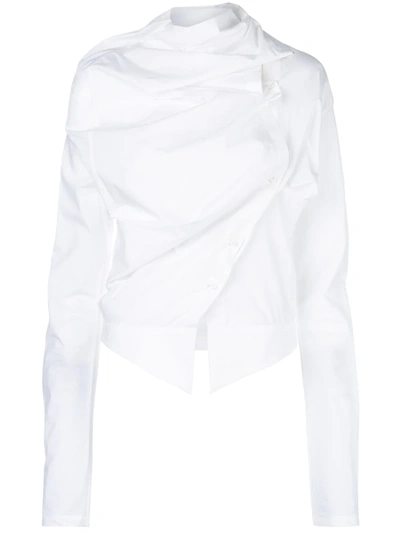 Aganovich Asymmetric Draped Blouse In White