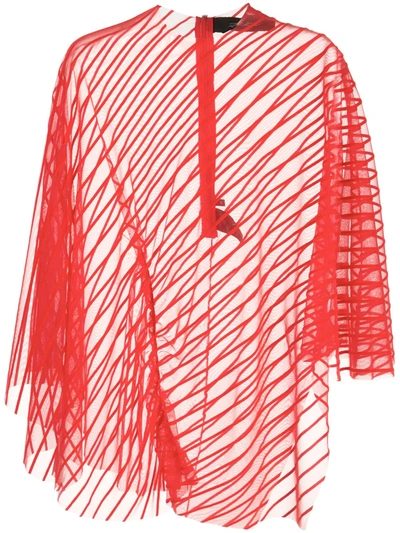 Paula Knorr Velvet Striped Asymmetric Top In Red