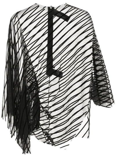 Paula Knorr Velvet-striped Asymmetric Top In Black