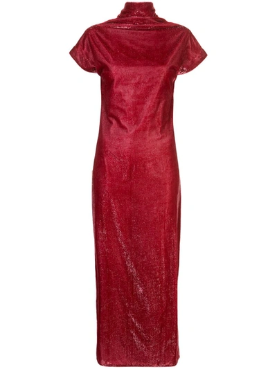 Paula Knorr Draped Velvet Dress In Maroon