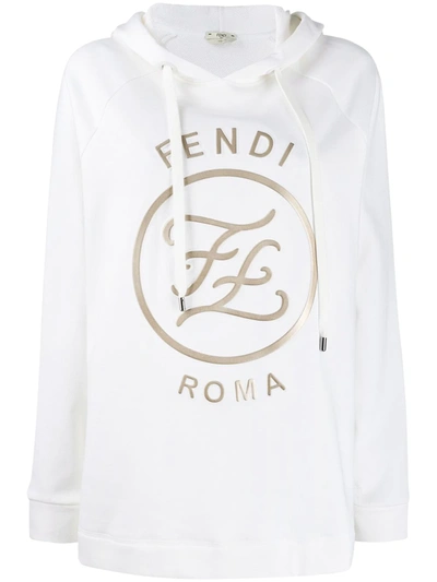 Fendi Embossed Logo Hoodie In White